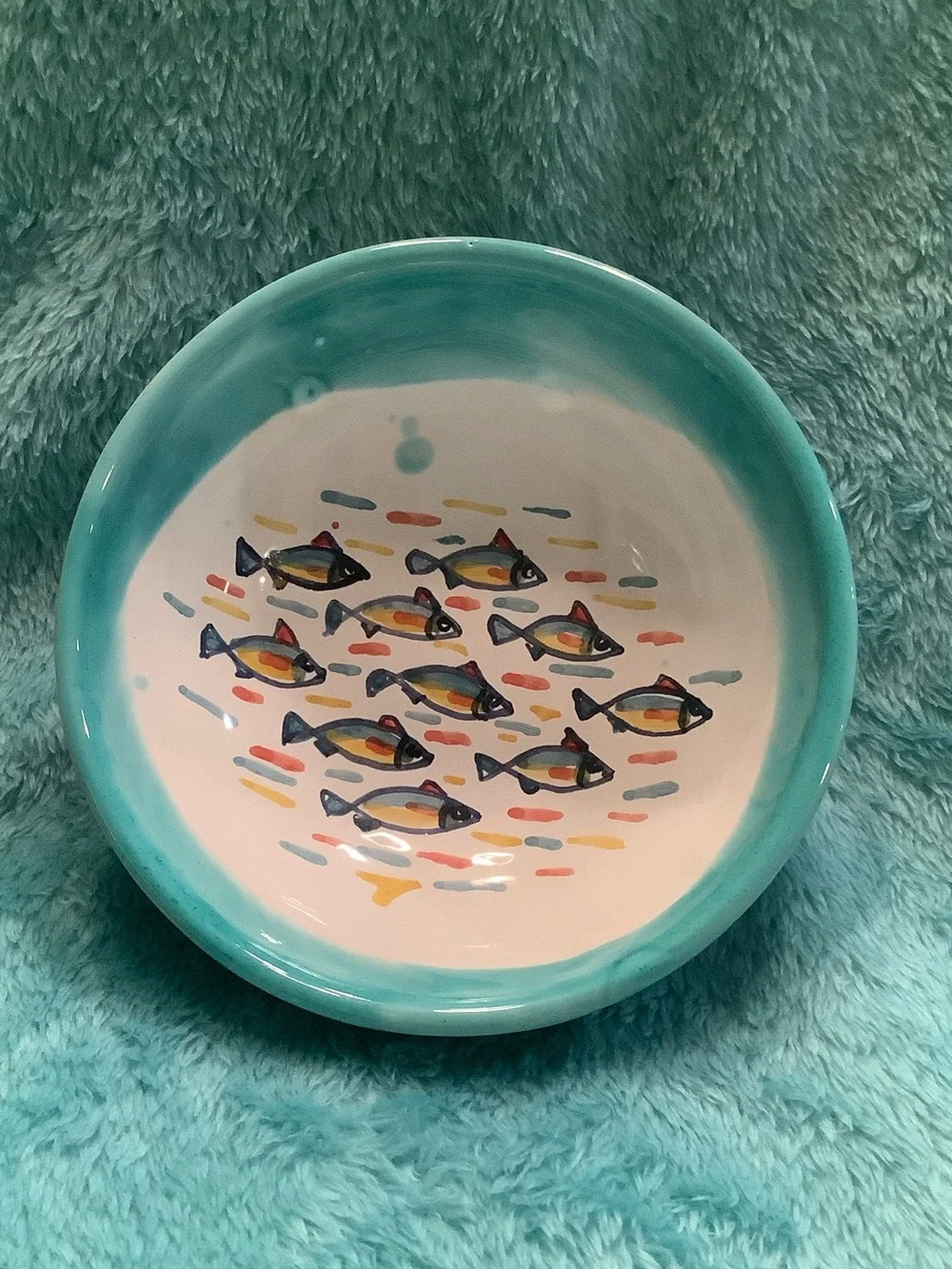 Taormina Italy Handcrafted Ceramic Turquoise Fish1 Serve Bowl NWT 5.25x5.25x2.5”
